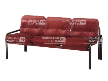 Диван 2-местный со съемными подушками 1700х750х460/800 мм 792.3-КР (обивка - флок красный, м/к черный, круглая труба)