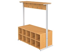 Вешалка напольная двухсторонняя с тумбой для обуви на 20 мест ВШЛт2.20-С.Б (бук "Бавария", м/к серый, квадратная труба)