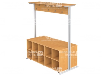 Вешалка напольная двухсторонняя с тумбой для обуви на 20 мест ВШЛт2.20-С.Б (бук "Бавария", м/к серый, квадратная труба)