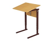 Стол с наклоном столешницы 0-35° школьный 1-местный 5-7 г/р регулируемый УСТОну1.57 (бук, м/к коричневый, прямоугольная труба)