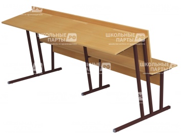 Парта-пюпитр для аудиторий 3-местная со скамьей 6 г/р ПРА3-КЧ.Б (бук "Бавария", м/к коричневый, квадратная труба)