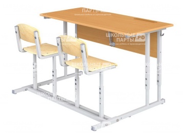 Парта школьная 2-местная 2-4 г/р с наклоном столешницы 0-35° регулируемая со стульями ПРТнст2.24 (бук и фанера, м/к серый, квадратная труба)