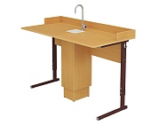 Стол для кабинета химии с мойкой регулируемый 4-6 г/р УСТХуб1.46 (бук, м/к коричневый, прямоугольная труба)