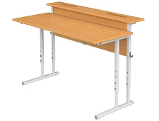 Стол с полкой и наклоном столешницы 0-35° школьный 2-местный 4-6 г/р регулируемый СТОнП2.46 (бук, м/к серый, квадратная труба)