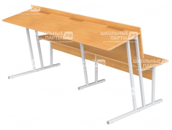 Парта-пюпитр для аудиторий 3-местная со скамьей 6 г/р ПРА3-С.Б (бук "Бавария", м/к серый, квадратная труба)