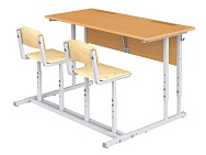 Парта школьная 2-местная 2-4 г/р с наклоном столешницы 0-35° регулируемая со стульями ПРТнст2.24 (бук и фанера, м/к серый, квадратная труба)