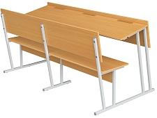 Парта-моноблок для аудиторий 3-местная со скамьей 6 г/р ПМА3-С.Б (бук "Бавария", м/к серый, квадратная труба)