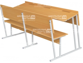 Парта-моноблок для аудиторий 3-местная со скамьей 6 г/р ПМА3-С.Б (бук "Бавария", м/к серый, квадратная труба)