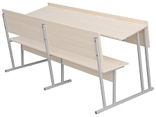 Парта-моноблок для аудиторий 3-местная со скамьей 6 г/р ПМА3-С.Д (дуб "Молочный", м/к серый, квадратная труба)