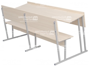 Парта-моноблок для аудиторий 3-местная со скамьей 6 г/р ПМА3-С.Д (дуб "Молочный", м/к серый, квадратная труба)