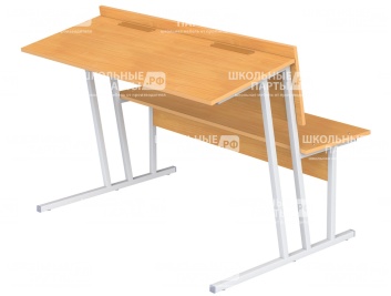 Парта-пюпитр для аудиторий 2-местная со скамьей 6 г/р ПРА2-С.Б (бук "Бавария", м/к серый, квадратная труба)