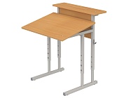 Стол с полкой и наклоном столешницы 0-35° школьный 1-местный 3-5 г/р регулируемый СТОнП1.35 (бук, м/к серый, квадратная труба)