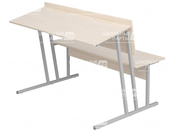 Парта-пюпитр для аудиторий 2-местная со скамьей 6 г/р ПРА2-С.Д (дуб "Молочный", м/к серый, квадратная труба)
