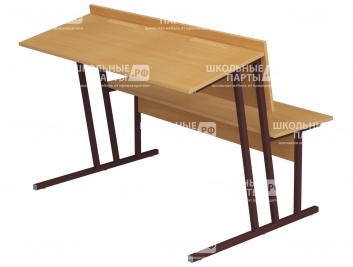 Парта-пюпитр для аудиторий 2-местная со скамьей 6 г/р ПРА2-КЧ.Б (бук "Бавария", м/к коричневый, квадратная труба)
