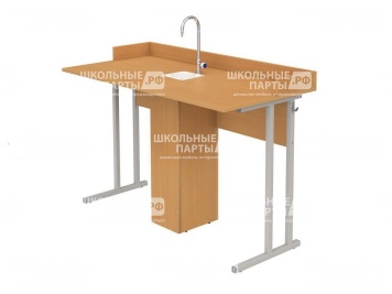 Стол для кабинета химии с мойкой нерегулируемый 6 г/р СТХб1.6 (бук, м/к серый, квадратная труба)