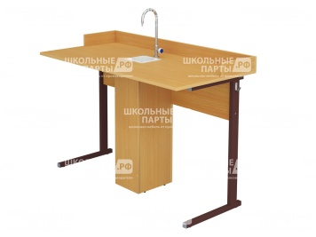 Стол для кабинета химии с мойкой 6 г/р нерегулируемый УСТХуб1.6 (бук, м/к коричневый, прямоугольная труба)