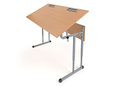 Стол с наклоном столешницы 0-75° школьный 2-местный 5-7 г/р регулируемый СТОня2.57 (бук, м/к серый, квадратная труба)