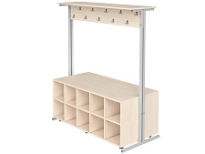 Вешалка напольная двухсторонняя с тумбой для обуви на 20 мест ВШЛт2.20-С.Д (дуб "Молочный", м/к серый, квадратная труба)