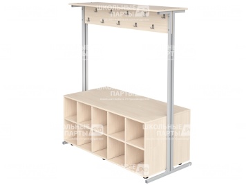 Вешалка напольная двухсторонняя с тумбой для обуви на 20 мест ВШЛт2.20-С.Д (дуб "Молочный", м/к серый, квадратная труба)