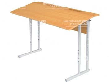 Стол с наклоном столешницы 10° школьный 2-местный 3-5 г/р регулируемый СТОрП2.35 (бук, м/к серый, квадратная труба)