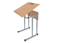 Стол с наклоном столешницы 0-75° школьный 1-местный 5-7 г/р регулируемый СТОня1.57 (бук, м/к серый, квадратная труба)