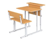 Парта школьная 1-местная 2-4 г/р с наклоном столешницы 0-35° регулируемая с полкой и скамьей ПРТнскП1.24 (бук, м/к серый, квадратная труба)