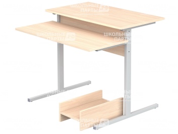 Стол для кабинета информатики компьютерный 1-местный школьный СТКм1-С.Д (дуб "Молочный", м/к серый, квадратная труба)
