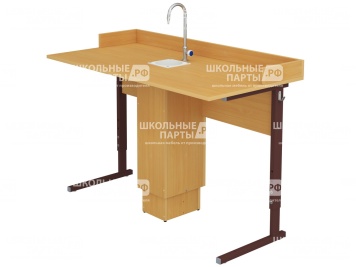 Стол для кабинета химии с мойкой регулируемый 4-6 г/р СТХруб1.46 (бук, м/к коричневый, прямоугольная труба)