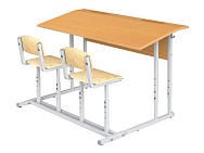 Парта школьная 2-местная 2-4 г/р с наклоном столешницы 10° регулируемая со стульями ПРТрстП2.24 (бук и фанера, м/к серый, квадратная труба)