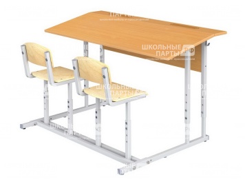 Парта школьная 2-местная 2-4 г/р с наклоном столешницы 10° регулируемая со стульями ПРТрстП2.24 (бук и фанера, м/к серый, квадратная труба)