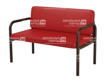 Диван 2-местный 1200х610х430/775 мм 880.2-КР (обивка - винилискожа красный, м/к черный, круглая труба)