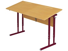 Стол с наклоном столешницы 0-35° школьный 2-местный 4-6 г/р регулируемый СТОн2.46-КР.Б (бук, м/к красный, квадратная труба)