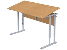 Стол с наклоном столешницы 0-35° школьный 2-местный 5-7 г/р регулируемый СТОн2.57 (бук, м/к серый, квадратная труба)