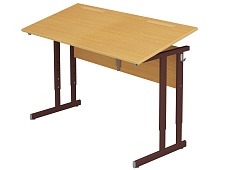 Стол с наклоном столешницы 0-35° школьный 2-местный 4-6 г/р регулируемый СТОрон2.46-КЧ.Б (бук, м/к коричневый, плоскоовальная труба)