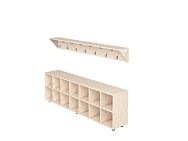 Вешалка напольная пристенная с тумбой для обуви на 14 мест ВШЛт1.14-Д (Дуб Молочный)