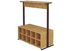 Вешалка напольная двухсторонняя с тумбой для обуви на 20 мест ВШЛт2.20-КЧ.Б (бук "Бавария", м/к коричневый, квадратная труба)