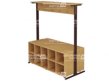 Вешалка напольная двухсторонняя с тумбой для обуви на 20 мест ВШЛт2.20-КЧ.Б (бук "Бавария", м/к коричневый, квадратная труба)