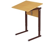Стол с наклоном столешницы 0-35° школьный 1-местный 2-4 г/р регулируемый СТОну1.24 (бук, м/к коричневый, прямоугольная труба)