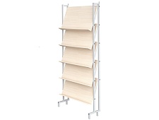 Стеллаж библиотечный демонстрационный с наклонными полками СБЭ1-С.Д (дуб "Молочный", м/к серый, квадратная труба)