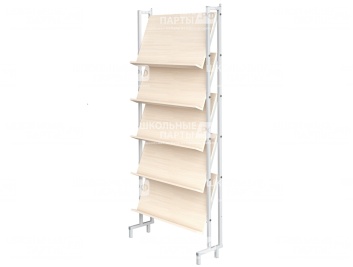 Стеллаж библиотечный демонстрационный с наклонными полками СБЭ1-С.Д (дуб "Молочный", м/к серый, квадратная труба)