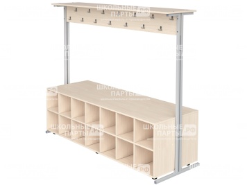 Вешалка напольная двухсторонняя с тумбой для обуви на 28 мест ВШЛт2.28-С.Д (дуб "Молочный", м/к серый, квадратная труба)