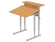 Стол с полкой и наклоном столешницы 0-35° школьный 1-местный 2-4 г/р регулируемый СТОнП1.24 (бук, м/к серый, квадратная труба)