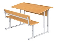 Парта школьная 2-местная 2-4 г/р с наклоном столешницы 10° регулируемая со скамьей ПРТрскП2.24 (бук, м/к серый, квадратная труба)