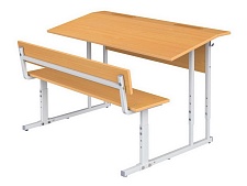 Парта школьная 2-местная 2-4 г/р с наклоном столешницы 10° регулируемая со скамьей ПРТрскП2.24 (бук, м/к серый, квадратная труба)