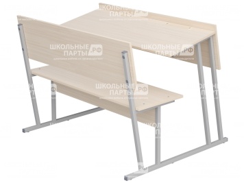 Парта-моноблок для аудиторий 2-местная со скамьей 6 г/р ПМА2-С.Д (дуб "Молочный", м/к серый, квадратная труба)