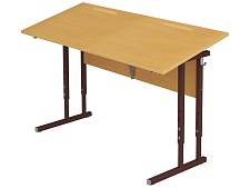 Стол с наклоном столешницы 0-35° школьный 2-местный 4-6 г/р регулируемый СТОн2.46-КЧ.Б (бук, м/к коричневый, квадратная труба)