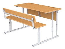 Парта школьная 2-местная 2-4 г/р с наклоном столешницы 0-35° регулируемая со скамьей ПРТнск2.24 (бук, м/к серый, квадратная труба)