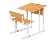 Парта школьная 1-местная 2-4 г/р с наклоном столешницы 10° регулируемая со скамьей ПРТрскП1.24 (бук, м/к серый, квадратная труба)
