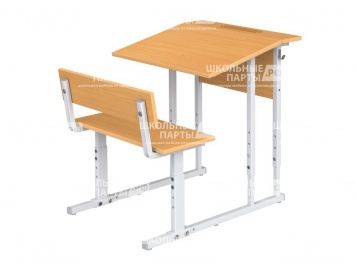 Парта школьная 1-местная 2-4 г/р с наклоном столешницы 10° регулируемая со скамьей ПРТрскП1.24 (бук, м/к серый, квадратная труба)