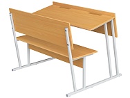 Парта-моноблок для аудиторий 2-местная со скамьей 6 г/р ПМА2-С.Б (бук "Бавария", м/к серый, квадратная труба)